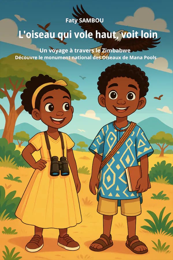Couverture du livre jeunesse L'oiseau qui vole haut, voit loin, inspiré de Zimbabwe